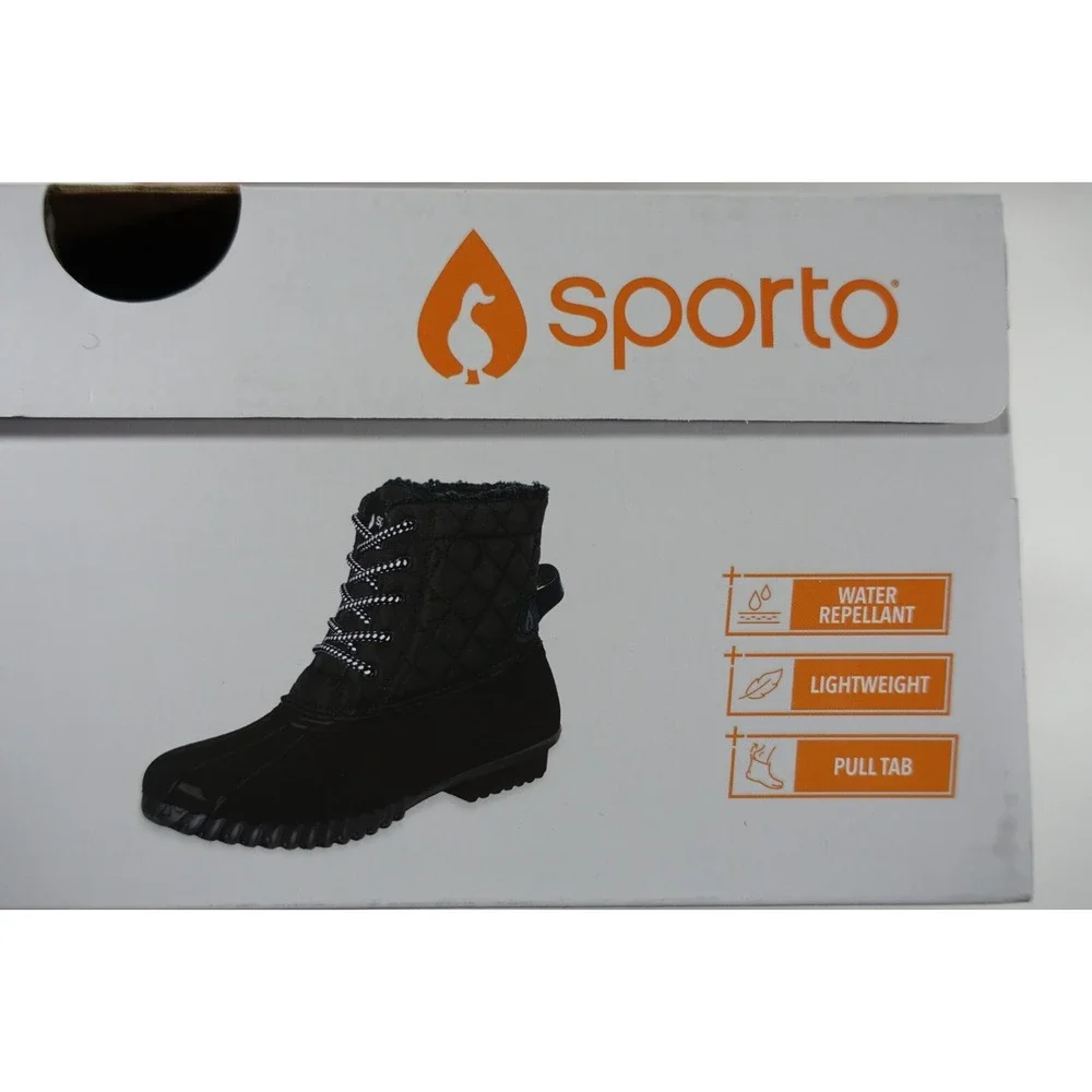 Sporto Andie Duck Boots Women 8 Black Water Repellant Lightweight Pull Tab